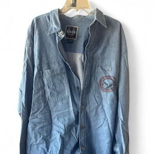 Vintage Harley Davidson Blue Denim Button-Up Shirt